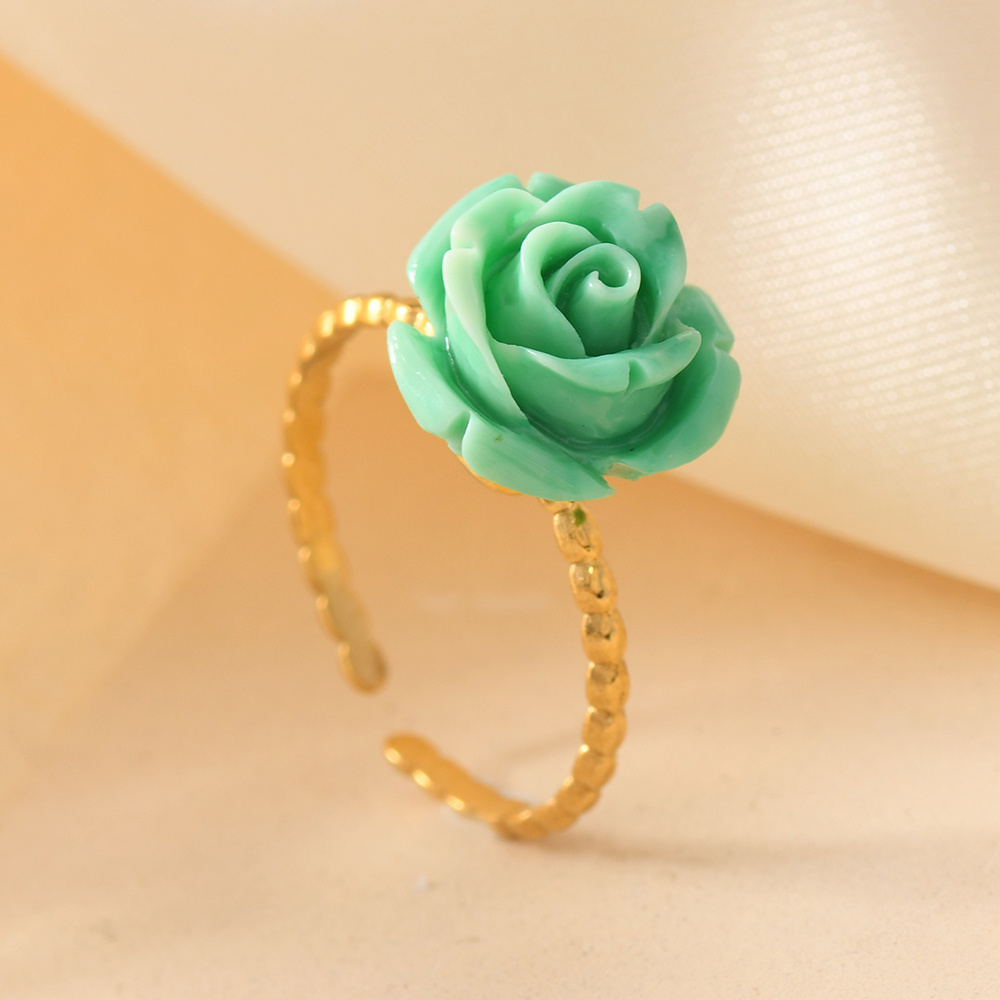 New Pink Embossed Flower Shell Pink Synthetic Rose Ring